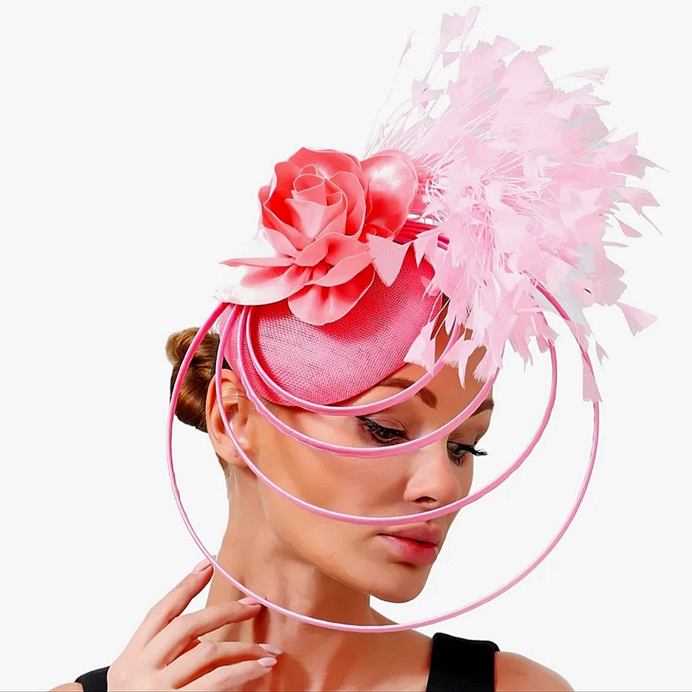 Pink Fascinator Fabulous Pillbox Feathered Birdcage Hat Derby Church NWT
